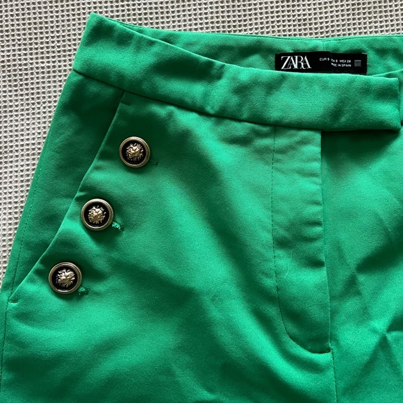 ZARA New Woman Bottle Green Buttoned Straight Leg Pants - Picture 7 of 7